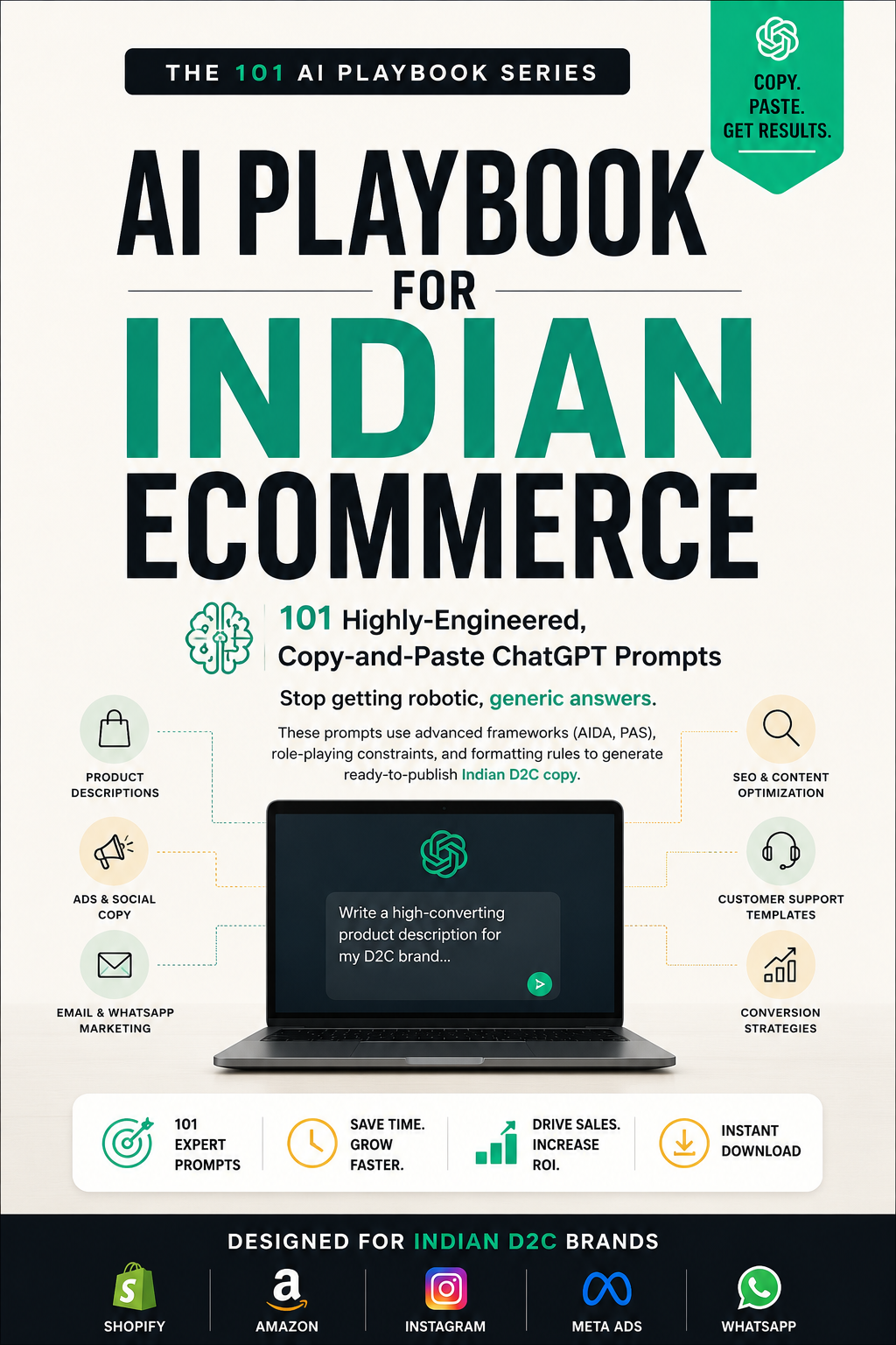 AI Playbook for Indian Ecommerce: 101 Copy-and-Paste ChatGPT Prompts for D2C Brands